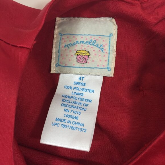 Marmellata Girl's Red Dress Rosette Tulle Underlay Fancy Party Holiday Size 4T - Picture 15 of 16